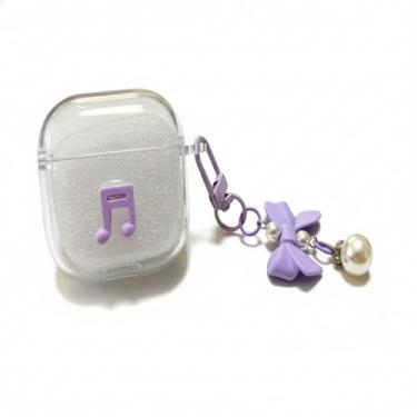 Imagem de Capa transparente para AirPods 4 com chaveiro – capa protetora de TPU transparente e macia, à prova de choque, suporta carregamento sem fio – compatível com AirPods 4 (2024) (roxa)