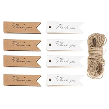 Imagem de Etiquetas de agradecimento com cordão de papel Kraft premium Etiquetas para presentes elegantes brancas e marrons etiquetas artesanais para embrulho de presentes, projetos DIY e