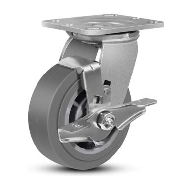 Imagem de NINOSO Rodas de rodízios resistentes de 12,7 cm x 5 cm - Roda de borracha industrial - Rodízio giratório com freio - Pacote de 1 com capacidade de até 226,8 kg