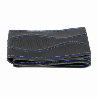 Imagem de Ailgely Envoltório de Volante Esportivo Costura Manual Universal, 38 Cm/15 pol. de Diâmetro, Com Material de Couro, para Faça você Mesmo (Preto Azul)