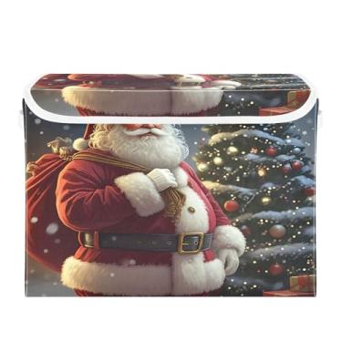 Imagem de SEHANY Cestas de armazenamento de Papai Noel de Natal com tampas, organizador de caixas de armazenamento de tecido para armário de roupas, cobertor de escritório, berçário, 42 x 32 x 30 cm