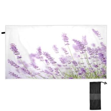 Imagem de Blueangle Toalha de praia com flores de lavanda - Toalhas de viagem compactas e leves - Toalha de secagem rápida super absorvente para natação, acampamento e férias (504)