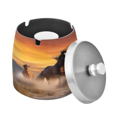 Imagem de Blueangle Cinzeiro de cavalos de corrida com tampa para cigarros, à prova de vento/chuva, aço inoxidável, sem fumaça, inodoro, cinzeiro para uso interno ou externo (240)