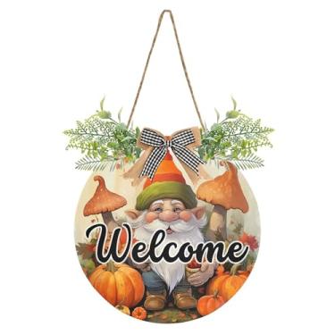 Imagem de SEHANY Guirlandas de outono para decoração de porta da frente, letreiro de boas-vindas de elfo de madeira rústica para pendurar no dia de Ação de Graças, para decoração de festas ao ar livre, interior