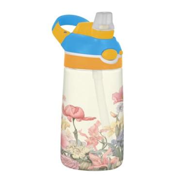Imagem de Blueangle Garrafa de água floral colorida de 473 ml, garrafa de viagem e esportes Tritan reutilizável com canudo e design de tampa de bico pop-up (35)