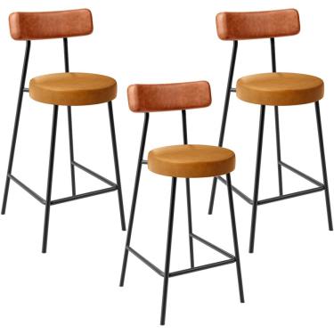 Imagem de Kit 03 Banquetas Baixa Cozinha Sala Jantar Bancada Milão L02 Couríssimo Camel Whisky - Lyam Decor