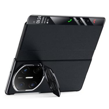 Imagem de FWYANZH Capa de couro para Huawei Mate X7, Smart Clear View Window Flip Cover Camera Protection Stand Holder Luxury Real Leather Shockproof Shell, preta, Mate X7