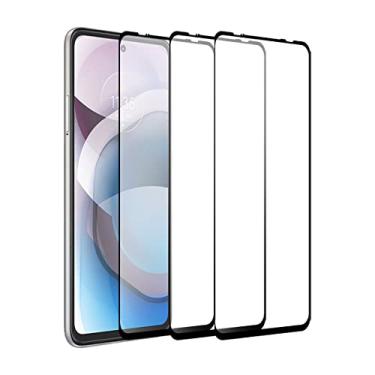 Imagem de OCESTORE Pacote com 3 películas protetoras de tela de impressão de seda preta, antirarranhões, dureza 9H, cobertura total, película protetora de vidro temperado para Moto One 5G ACE, XT2113