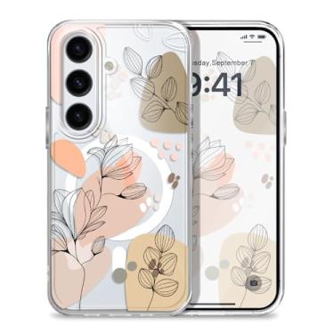 Imagem de Gencyfu Capa para Samsung Galaxy S25 FE, compatível com Magsafe, design fino protetor magnético para Samsung S25 FE capa de telefone de 6,7 polegadas, flores de linha