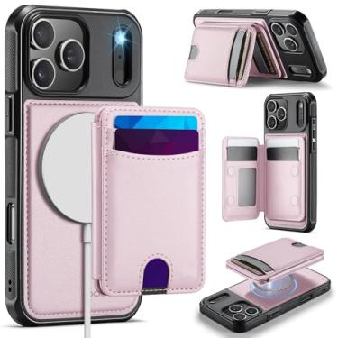 Imagem de SFDSUH Capa Carteira Magnética 2 em 1 em Couro com Suporte para Cartões para iPhone 16e (Para iPhone 16e/Rosa)