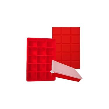 Imagem de Forma de Gelo Silicone Retangular, 15 Cubos, Material Resistente, Azul e Vermelho, Antiaderente, Livre de BPA, 13x19x4cm