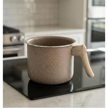Imagem de Caneco Leiteira Indução Antiaderente Marble Ø14cm Cabo de Madeira