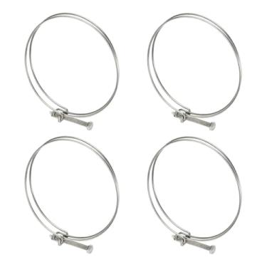 Imagem de HARFINGTON 4 peças de clipes de mangueira de fio duplo 140-150 mm 304 braçadeiras de tubo de fio ajustável de aço inoxidável 304 com parafuso M8 prendedor de junta de encanamento para coleta de poeira