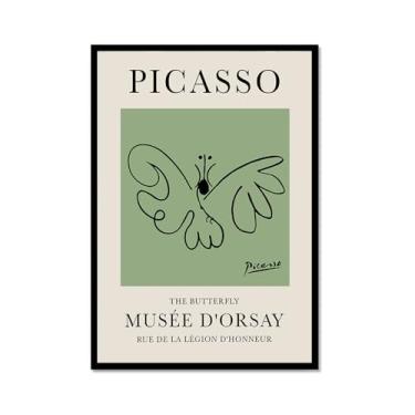 Imagem de Impressão em tela verde sálvia Pablo Picasso animais esboço arte de parede gato cão pássaro cavalo impressão linha abstrata desenho pôsteres para quarto casa escritório decoração (SKU1,30.5x45.7 cm =