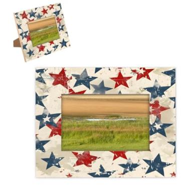 Imagem de hongjinglin Porta-retrato de 20,3 x 25,4 cm, com estrelas, retrô, vermelho, azul, moldura para pendurar na parede e na mesa, para decoração de casa e amigos da família, ideias de presente de casamento