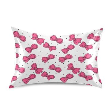 Imagem de SEHANY Capas de almofada de seda com laço rosa para cabelo e pele, capas de almofada de cetim respiráveis macias e refrescantes com fecho de envelope, tamanho king (50,8 x 101,6 cm)