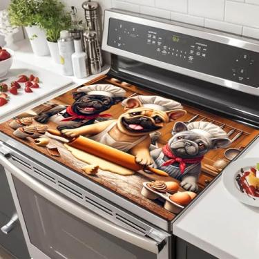 Imagem de HOMETITUTE Capas superiores de fogão para fogão elétrico 71 x 50 cm resistente ao calor Chef Dog protetor de almofada decorativa de cozinha para bancadas e pias de diatomita