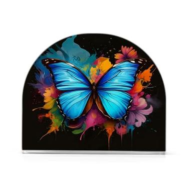 Imagem de xigua Porta-guardanapos de acrílico borboleta azul, porta-guardanapos para mesas cozinha restaurante decoração de casa, suporte decorativo moderno para papel de jantar guardanapos de coquetel 184