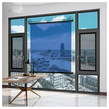 Imagem de uhyOHF Persiana de rolo espelhada unidirecional interna com ventosas, persiana de rolo portátil leve com controle de calor para janela de porta de vidro, azul - prata (83 x 150 cm/32,6 x 59 pol