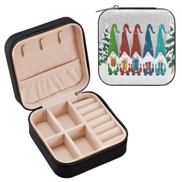 Imagem de Wassud Estojo de joias de viagem de gnomos coloridos para mulheres, meninas, senhoras, noiva, mini organizador de joias de couro PU, caixa quadrada de armazenamento de joias para brincos, anéis, colar