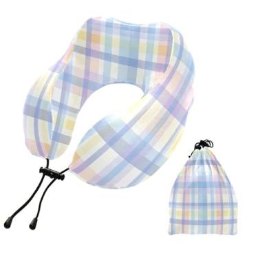 Imagem de CEBUGI Travesseiros de viagem portáteis em forma de U, travesseiro de pescoço de espuma viscoelástica com trava de corda ajustável para avião, viagem, trem, negócios, escritório, cochilo (tabuleiro de