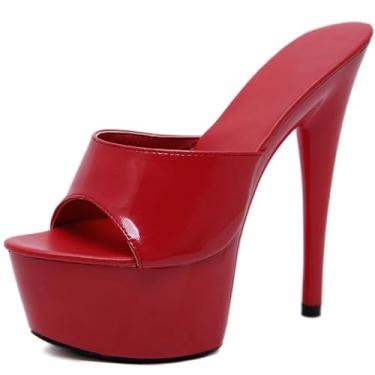 Imagem de Quixystral Sandália plataforma feminina salto alto sem cadarço, Vermelho A, 34