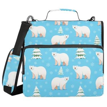 Imagem de Burbuja Pasta de fichário com zíper Polar Bears com 3 anéis com lixa expansível e alça de ombro para laptop de 13 polegadas, vários bolsos para trabalho de escritório