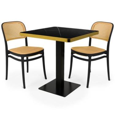 Imagem de Conjunto Mesa de Jantar Quadrada Venezia 70x70cm Preta com 2 Cadeiras 