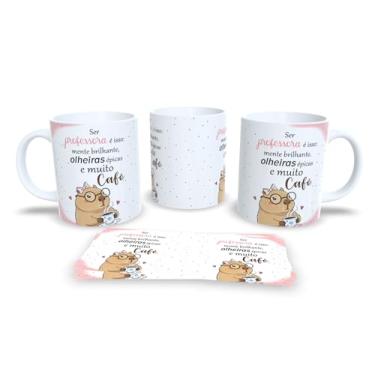 Imagem de Caneca de Cerâmica com Urso Professor, Frase Motivacional Educação, Design Aquarela Colorido Azul Verde Bege, 325ml, Resistente a Microondas (17)