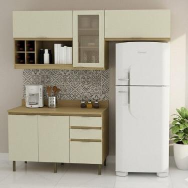 Imagem de Cozinha Modulada 4 Peças 2 Aéreos 1 Balcão 120cm com Tampo. Marrom