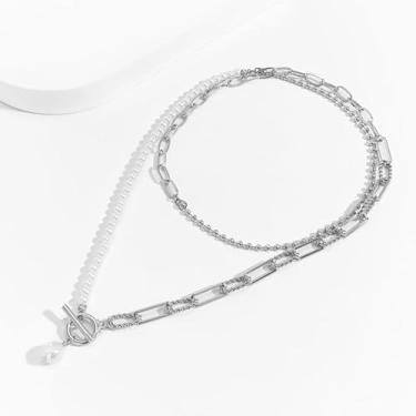 Imagem de Colar feminino delicado de pérolas empilhadas com pingente de ouro grosso joias de verão boho moda concerto moderno outono Natal amizade, Medium, Latão, Sem Pedra Preciosa