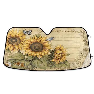 Imagem de Guarda-sol vintage de girassol para para-brisa de carro, proteção UV, persiana dobrável para janela de carro, acessórios de verão para carro