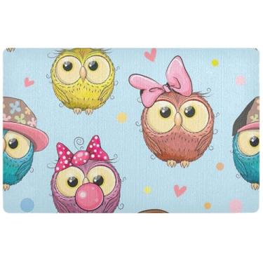 Imagem de TSENQUE Tapete de porta personalizado fofo de corujas de outono tapete de porta engraçado impermeável, tapete de boas-vindas absorvente lavável tapetes de entrada para dentro de casa 81 cm x 50 cm
