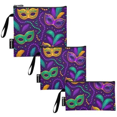 Imagem de Máscaras coloridas de carnaval reutilizáveis sacos de lanche e saco de sanduíche bolsa de armazenamento de alimentos de tecido lavável com zíper para crianças e adultos (conjunto de 3: P/M/G)