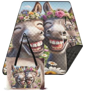 Imagem de TSENQUE Manta de piquenique dobrável com animais de burro fofos, cobertor de praia grande, à prova de areia, impermeável, estampado, tapete para acampamento 203 x 152 cm
