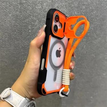 Imagem de Capa de celular Armor Candy Color Clash para iPhone 11, 12, 13, 14, 15, 16 Pro Max Plus com suporte e alça de pulso, laranja, para iPhone 15 Plus