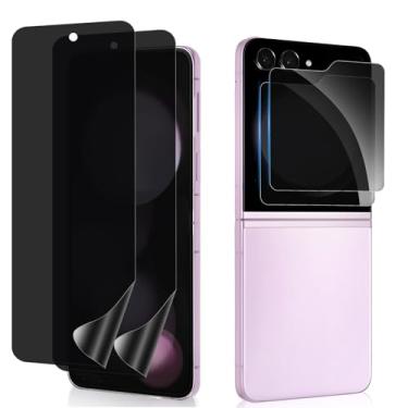 Imagem de Protetor de tela de privacidade para Samsung Galaxy Z Flip 5, pacote com 2 películas de TPU flexível interno + 2 pacotes de vidro temperado frontal, sem vincos, autorreparação, película protetora