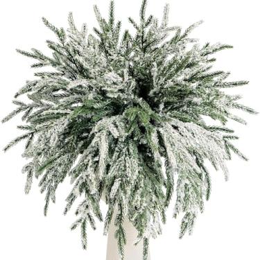 Imagem de GSHLLO 24 peças de hastes artificiais de pinheiro de Natal de 35,5 cm, galhos de pinheiro foscos, palhetas de árvore de Natal falsas, agulhas de pinheiros realistas, galhos de vegetação falsa, caules