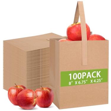 Imagem de Colarr 100 sacos de presente pequenos, 20 x 17 x 12 cm, sacos de papel kraft com alças de papel para pequenas empresas, bolsa de presente Kraft marrom a granel para Natal, compras, aniversário