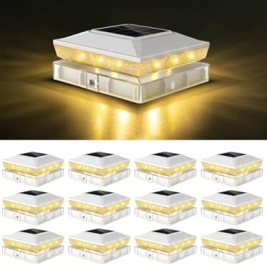 Imagem de vighep Luzes de poste solares 4 x 4 para ambientes externos com 2 modos de cor, pacote com 12 lâmpadas brancas de cerca alimentadas por energia solar, à prova d'água, ajuste 3,5 x 3,5, 4x4, postes de