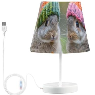 Imagem de TSENQUE Candeeiros de mesa de cabeceira personalizados coelhinhos adoráveis de coelho lâmpadas de cabeceira LED para mesinhas de cabeceira recarregáveis por USB lâmpadas de quarto de crianças