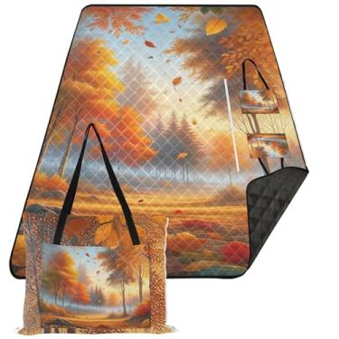 Imagem de TSENQUE Tapete dobrável de folhas de árvore de outono, cobertor de praia, impermeável, à prova de areia, tapete de brincar ao ar livre para grama, 299 x 203 cm