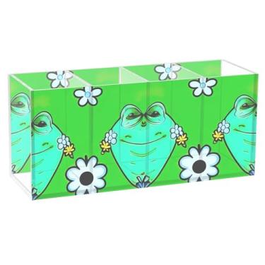 Imagem de TSENQUE Porta-lápis de acrílico colorido verde engraçado para mesa, pincel de maquiagem, fofo, porta-copos, marcador artístico, decoração de mesa de escritório