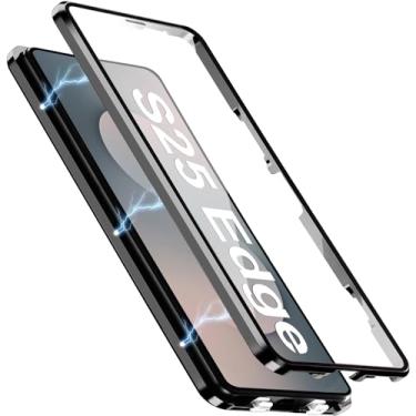 Imagem de [Material de metal] Capa para Samsung Galaxy S25 Edge, capa de celular externa com proteção contra quedas de grau militar com tela de vidro integrada e protetor de lente da câmera, capa de metal para