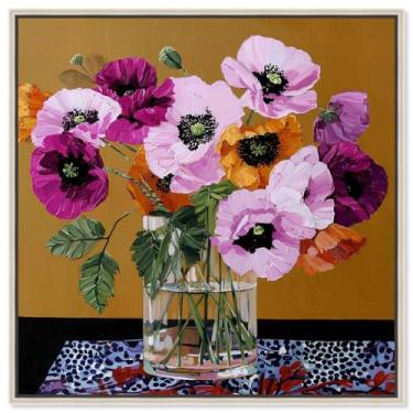 Imagem de Vaso de vidro II impressão em tela floral decoração de parede por Art Remedy, moldura prata, 61 x 61 cm