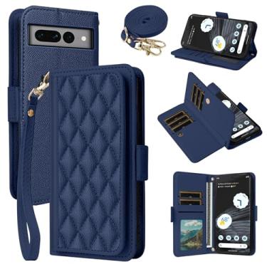 Imagem de Dibosom Capa carteira para Google Pixel 7 Pro 5G Argyle com alça de pulso/ombro, compartimentos para cartões, porta-cartões, minimalista, acolchoada para Pixel7Pro, Pixel7, XL, Seven 7Pro, azul