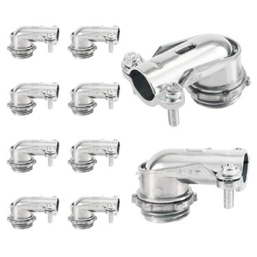 Imagem de 10un Conjunto de Conectores Compressão 90°, Cotovelo 90 Graus Liga Zinco Premium para Eletroduto Metálico AC/MC/Flexível (3/8 Polegada)