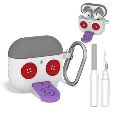 Imagem de OAJ Capa de silicone 3D para AirPods 4 gerações, capa de silicone com chaveiro e kit de limpeza, capa protetora e compatível para fone de ouvido (língua roxa)