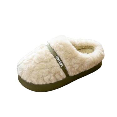 Imagem de Pantufas femininas antiderrapantes e aconchegantes forradas com lã para uso doméstico durante o outono e inverno com forro macio e design confortável, Verde militar, 35
