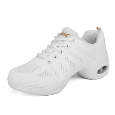 Imagem de DWBH Tênis feminino respirável de dança jazz com sola dividida, atlético, caminhada e dança, Branco, 37